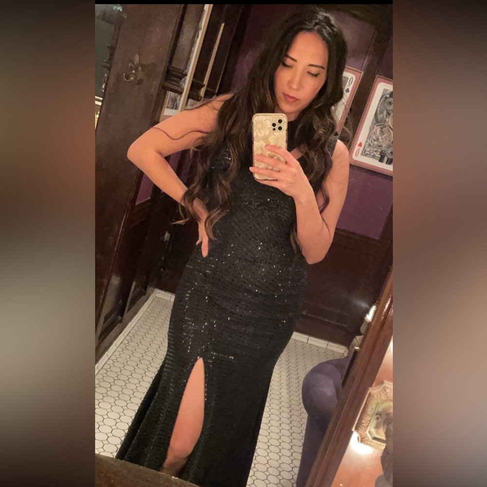 Women’s One Shoulder Sequin Formal Dress with slit